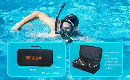 SMACO Mini Scuba Tank with Snorkel Mask 0.5L Portable Small Diving Tank with Full Face Diving Mask